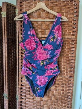 Garnet Hill Floral Ruched One Piece Swimsuit